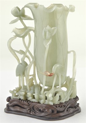 Lot 66 - A Chinese Carved Celadon Jade Vase 19th...