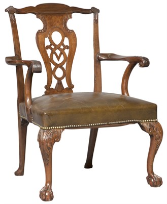 Lot 314 - George II Style Brown Leather-Upholstered...