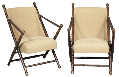 Lot 237 - Pair of Upholstered Faux Bamboo, Leather and...