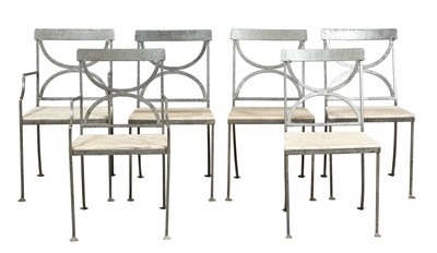 Lot 10 - Set of Six Wrought-Iron and Wood Garden Chairs...