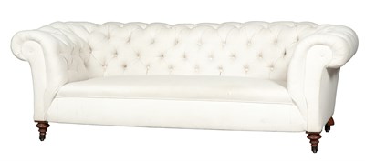 Lot 303 - Chesterfield Style White Linen-Upholstered...