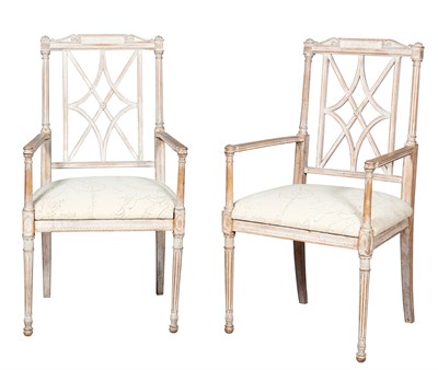 Lot 180 - Pair of Limed Wood Open Armchairs Together...