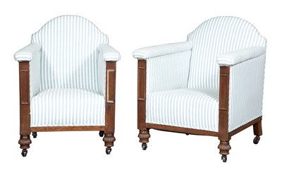 Lot 194 - Pair of Oak Blue and White Upholstered...