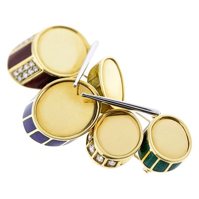 Lot 46 - Gold, Enamel and Diamond Drum-Set Brooch