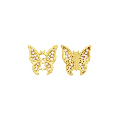 Lot 1263 - Pair of Gold and Diamond Butterfly Earclips