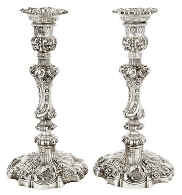 Lot 1033 - Pair of George IV Sterling Silver Candlesticks...