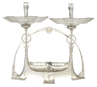 Lot 1050 - Art Nouveau Silver Plate and Glass Centerpiece...