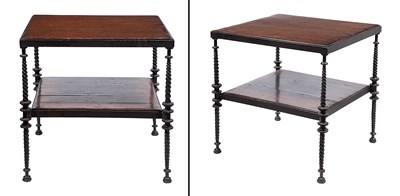 Lot 20 - Pair of Iron and Wood Two-Tier Side Tables...