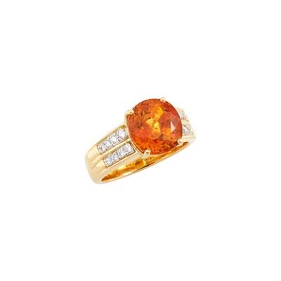 Lot 97 - Gold, Orange Sapphire and Diamond Ring