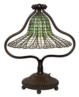 Lot 196 - Tiffany Studios Bronze and Leaded Glass Lotus...
