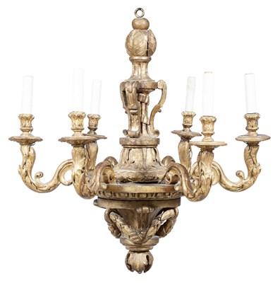 Lot 1183 - Louis XVI Style Six-Light Giltwood Chandelier...