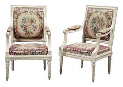 Lot 1184 - Pair of Louis XVI Grey-Painted and Aubusson...