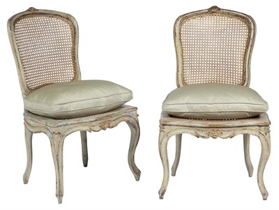 Lot 1187 - Pair of Louis XV/XVI Transitional Painted and...