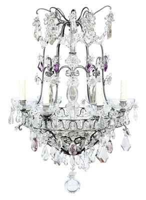 Lot 424 - French Wrought-Iron Glass Six-Light Chandelier...