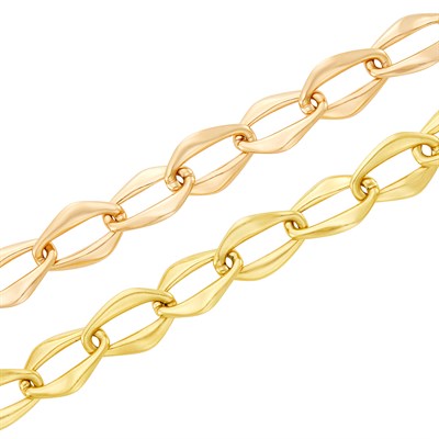Lot 184 - Tiffany & Co., Elsa Peretti Pair of Gold and Rose Gold 'Aegean' Link Toggle Bracelets