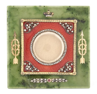 Lot 86 - Fabergé Style Jeweled Silver-Gilt, Guilloché...