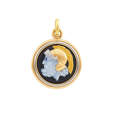 Lot 156 - Antique Tricolor Gold and Hardstone Cameo Pendant Fob