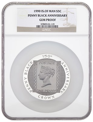 Lot 82 - Isle of Man 5 Ounce Silver Penny Black 150th...