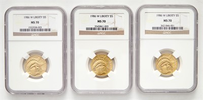 Lot 67 - United States Three 1986 $5 Statue of Liberty...