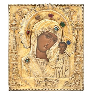 Lot 23 - Russian Silver-Gilt Icon of the Mother of God...