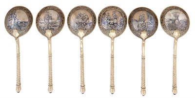 Lot 58 - Set of Six Russian Silver-Gilt and Niello...