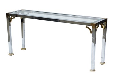 Lot 112 - Chrome, Glass and Brass Console In the style...