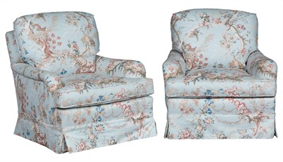 Lot 216 - Pair of Chintz-Upholstered Club Chairs Height...