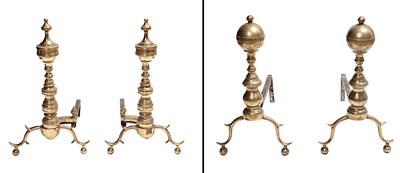 Lot 41 - Two Pairs of Brass Andirons Height of taller...