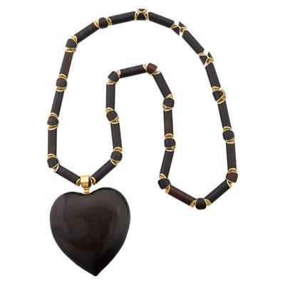 Lot 66 - Wood and Gold Heart Pendant-Necklace