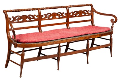 Lot 278 - Classical Figured Maple Settee Pennsylvania,...