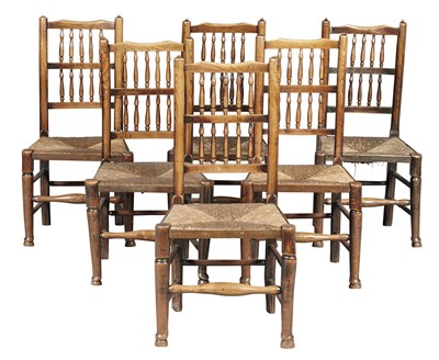 Lot 1085 - Assembled Set of Six Lancashire Ash Ladderback...