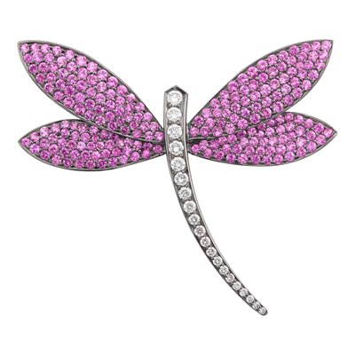 Lot 50 - Blackened Gold, Pink Sapphire and Diamond Dragonfly Brooch