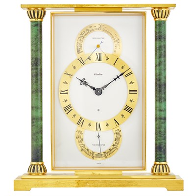 Lot 36 - Cartier Gilt-Metal and Faux Marble Mantle Clock