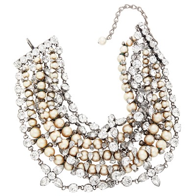 Lot 63 - Iradj Moini Multistrand Imitation Pearl and Rhinestone Bib Necklace