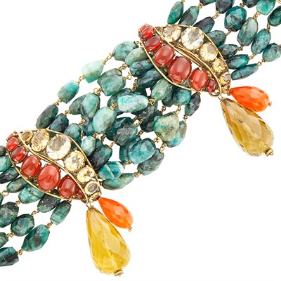 Lot 58 - Iradj Moini Multistrand Emerald Bead and Colored Stone Bracelet
