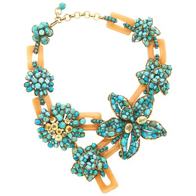 Lot 59 - Iradj Moini Chalcedony Link, Turquoise and Citrine Flower Necklace