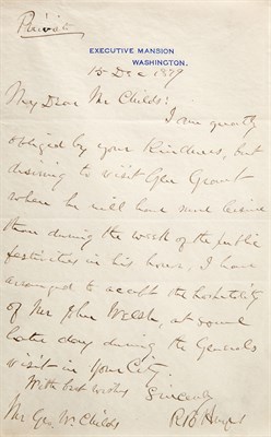Lot 27 - HAYES, RUTHERFORD B. Single-page autograph...