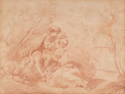 Lot 38 - School of Francois Boucher Lovers Red chalk on...