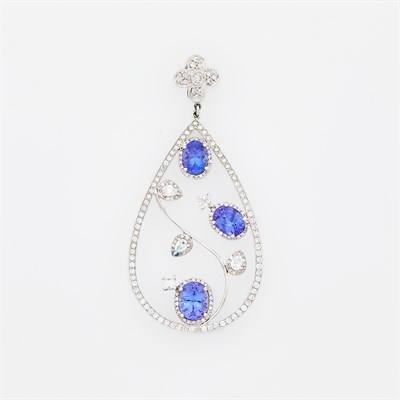 Lot 1273 - White Gold, Tanzanite and Diamond Pendant