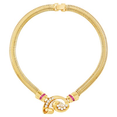 Lot 14 - Gold, Diamond and Ruby Snake Link Necklace