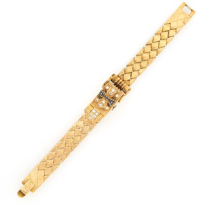 Lot 89 - Bulova Gold, Diamond and Sapphire Bracelet-Watch