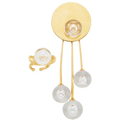 Lot 1014 - Steuben Gold and Crystal Brooch and Ring