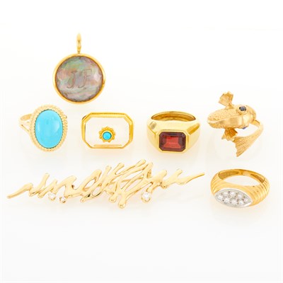 Lot 125 - Boris LeBeau Gold and Garnet Ring, Ippolita Gold and Mother-of-Pearl Pendant and Group of Jewelry