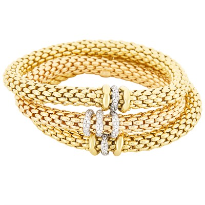 Lot 14 - Fope Three Gold and Rose Gold and Diamond 'Flex'IT' Bracelets