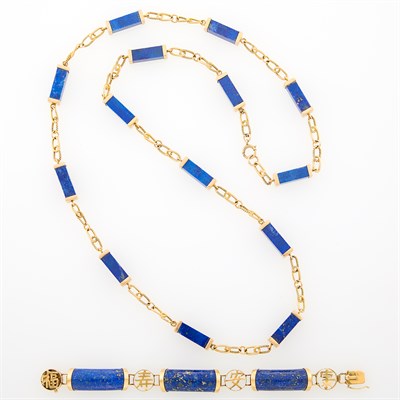 Lot 232 - Gold and Lapis Chain Necklace and Bracelet