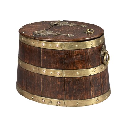 Lot 302 - Victorian Brass Bound Oak Kindling Bin Late...