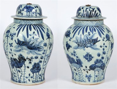 Lot 111 - Pair of Oversize Chinese Blue and White...