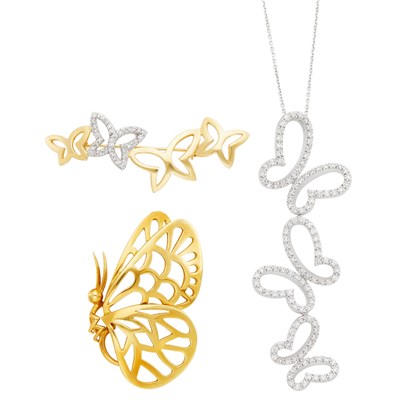Lot 210 - Tiffany & Co. Gold Butterfly Brooch, Diamond Butterfly Pendant-Necklace and Pin