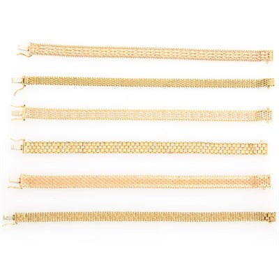 Lot 228 - Six Tricolor Gold Bracelets
