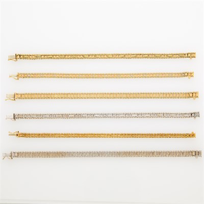 Lot 234 - Six Tricolor Gold Bracelets